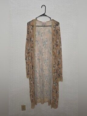 Floral Sheer Long Kimono Robe Beige Florql Coco And Shay 3X